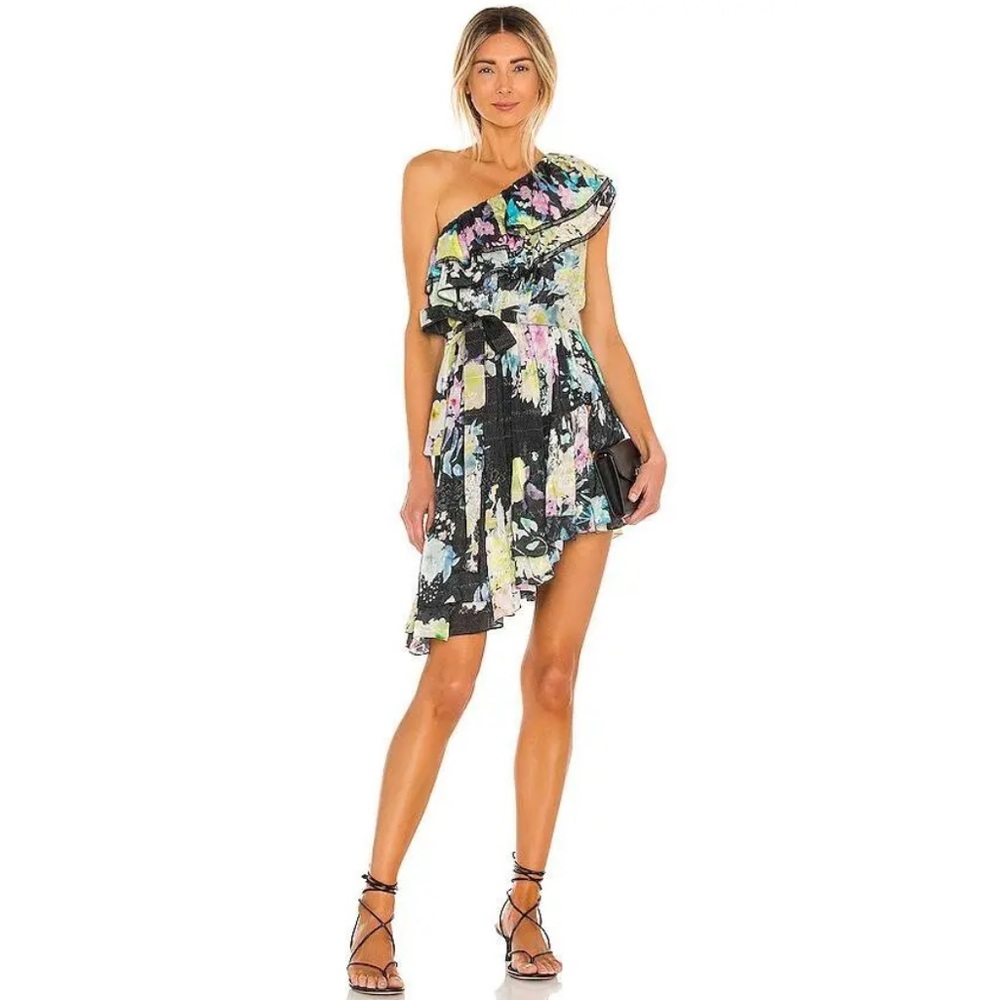 NWOT Rococo Sand Black and White Asymmetrical Ruched Cocktail Dress